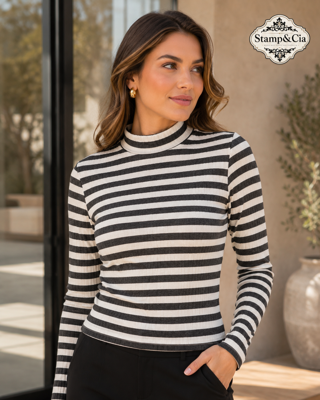 Blusa canela listrada