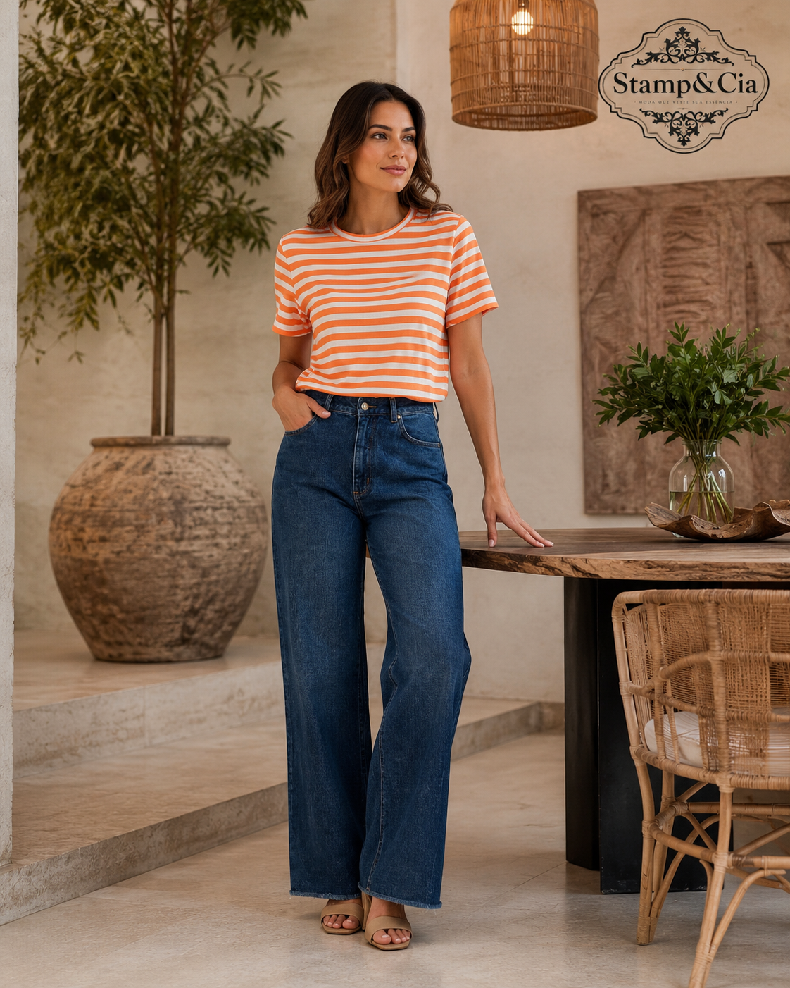 Blusa listrada/calça jeans