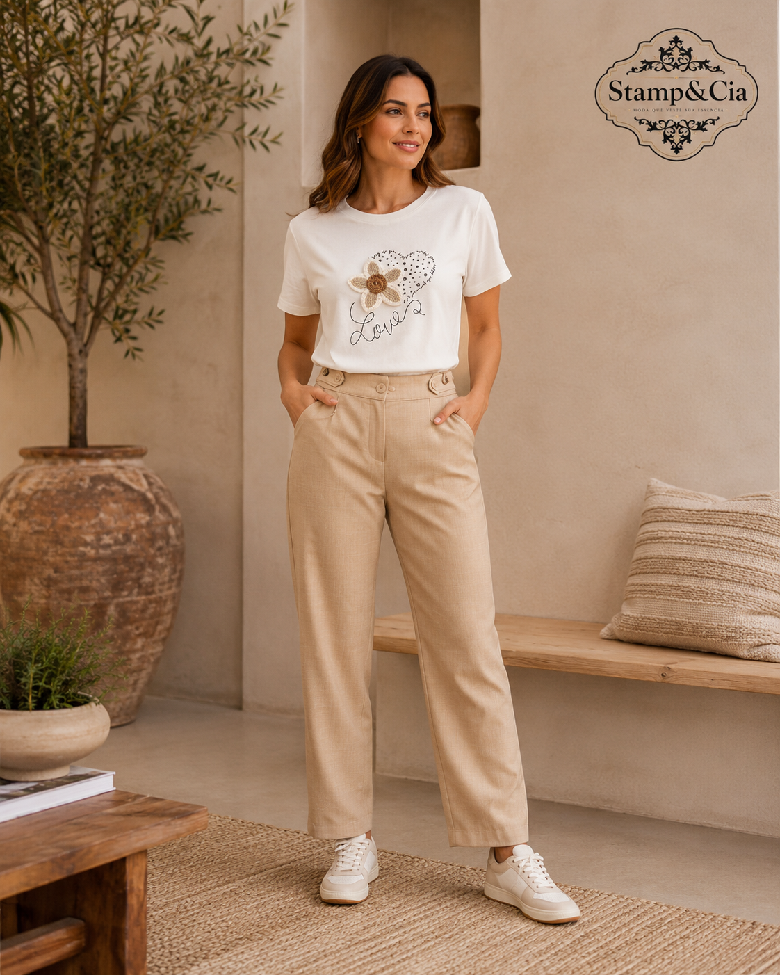 Blusa malha/calça crepe