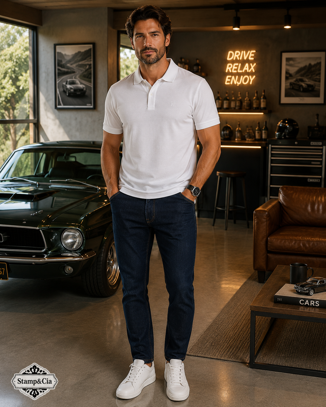 Camisa gola polo/calça jeans